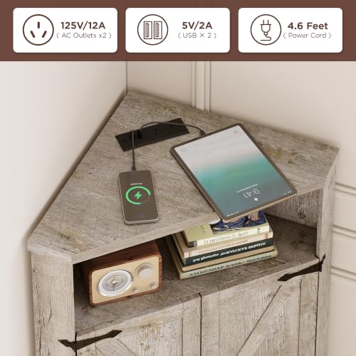 Farmhouse Corner Cabinet with Charging Station