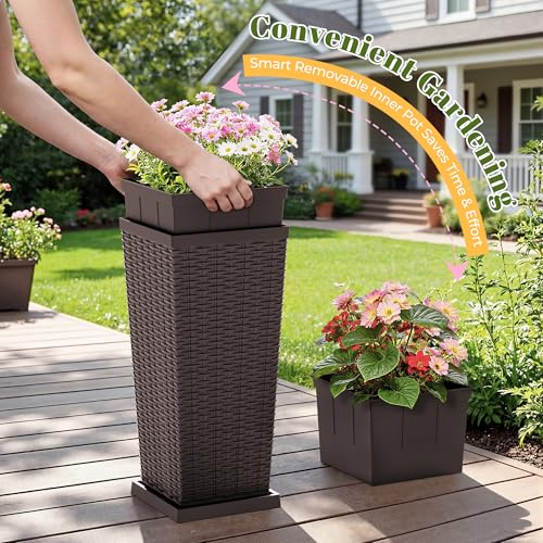 24" Front Porch Resin Rattan Tall Planters 2 Pack (2 Count)