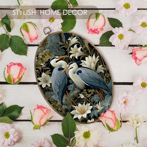 Vintage Blue Heron Couple Oval Wall Art Decor Framed