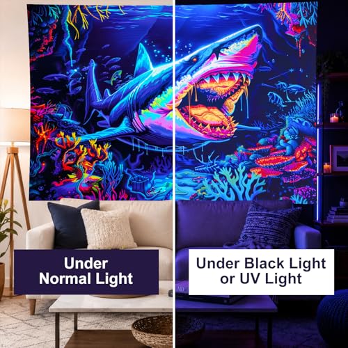 Blacklight Tapestry Ocean Shark UV Backdrop 78 x 59 Inch