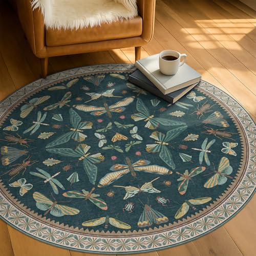 Teal Boho 4ft Round Area Rug (12.57 Sq Ft)