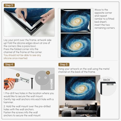 46"x60" Extra Large Framed Wall Art Spiral Galaxy Vivid Blue and Yellow Cosmic Space Illustration for Home Living Room Bedroom Decor