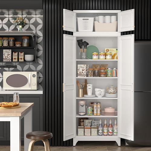 90”Metal Pantry Storage Cabinet with Doors & 4 Adjustable Shelves