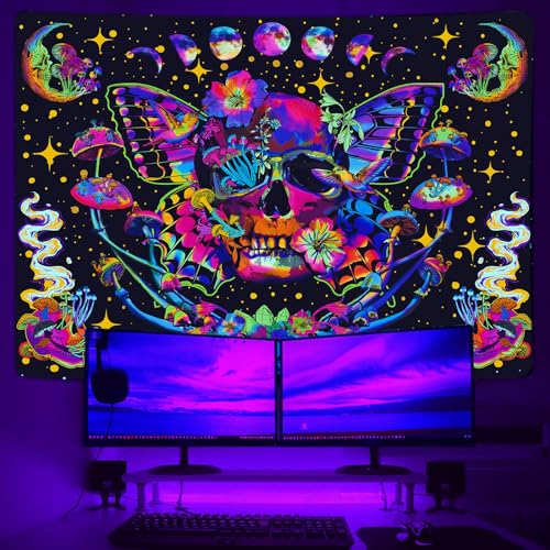 Blacklight Skull Tapestry for Bedroom & Living Room