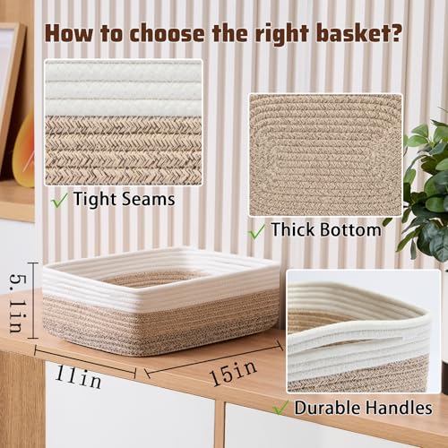 Large Shallow Organizing Baskets 15x11x5.1 Inches (2 Count)