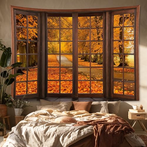 Vintage Window Fall Tapestry Wall Hanging