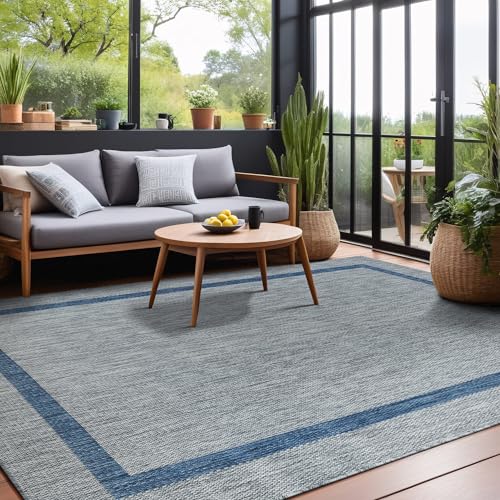 Bordered Outdoor Rug 6x9 Washable Outside Carpet for Indoor Patio Porch Waterproof Easy Cleaning Non Shedding Area Rugs Silver Gray