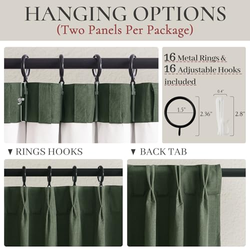Olive Green Linen Curtains for Living Room (2 Count)