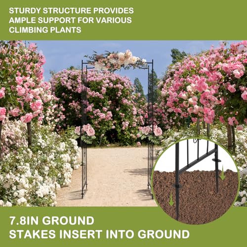 Black 7.5FT Steel Garden Arch Trellis for Climbing Vines & Roses