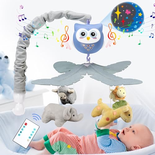Baby Crib Mobile with Music Lights Projector and Remote Control Blue