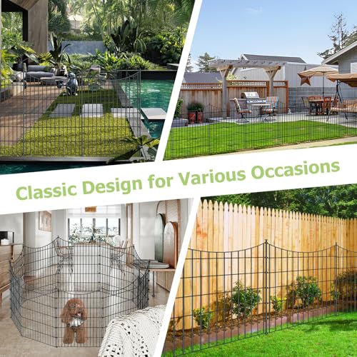 10 Panel No Dig Metal Garden Fence 40"H x 23.6'L Dog Fence Outdoor for Yard