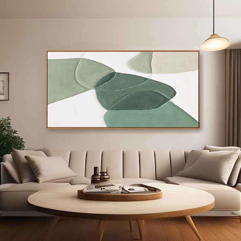 Abstract Canvas Wall Art Color Block Line Art Prints Green and white geometric color block line art Painting Framed Modern Artwork Decor for Living Room Bedroom Kitchen 24x48 inch
