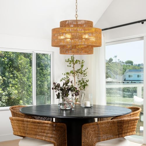 23.6" Large Gold Rattan Chandelier