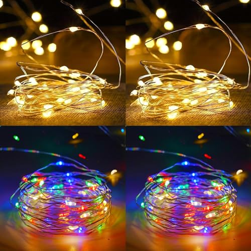 4 Pack Fairy Lights Battery Operated String Lights Warm White & Multi Color (4 Count)