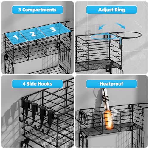 Metal Hair Tool Organizer with Toilet Paper Storage Basket Wall Mount