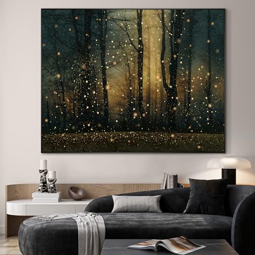 46"x60" Extra Large Framed Wall Art Magical Firefly Forest at Twilight