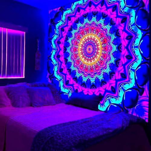 Blacklight Mandala Tapestry for Bedroom