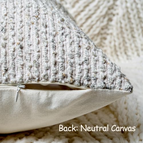 Striped Throw Pillow Covers 20x20 Set of 2 Cream Grey Textured Boucle Chic Morden Boho Accent Farmhouse Square Decorative Couch Pillow Covers for Home Decor Bed Sofa Living Room (2 Count)