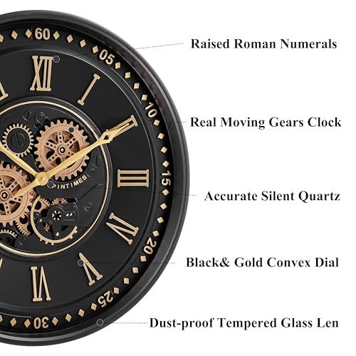 24 Inch Large Moving Gear Wall Clock for Living Room Decor