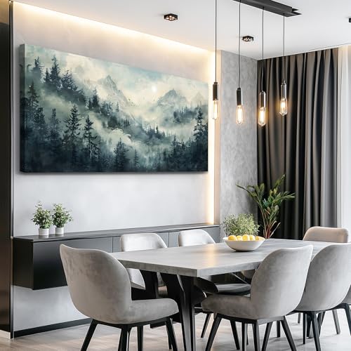 Modern Large Canvas Print Wall Art Misty Forest Landscape Painting Home Decoration Natural Landscape Artwork Picture Living Room Bedroom Office Wall Decoration Ready To Hang 24x48 Inches