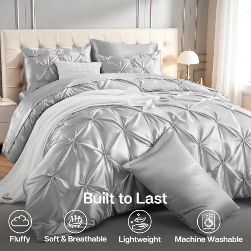 Satin Twin XL Comforter Set Silver Grey
