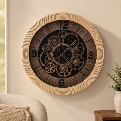 Real Moving Gears Wall Clock Large Farmhouse Clocks for Living Room Decor