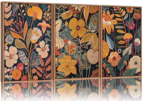 Orange Floral Framed Canvas Wall Art Set of 3 (3 Count)
