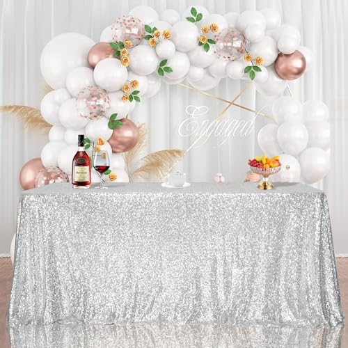 Sequin Tablecloth 60x102 Inch Silver for Disco Wedding Party