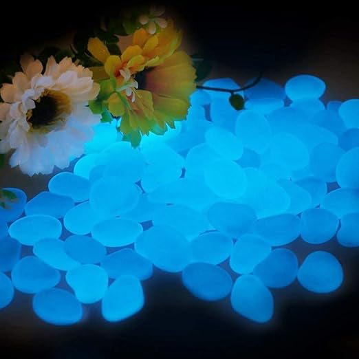 Glow in The Dark Rocks, 200PCS Fairy Garden Decorations Stones, Outdoor Decor for Patio Stepping Stone Kit, Pebbles for Plants/Yard/Backyard/Fish Tank/Pool Stuff,Blue