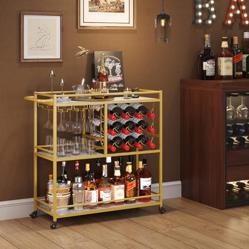 3 Tier Rolling Serving Bar Cart with Lockable Wheels