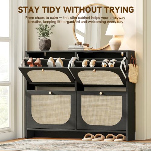 Shoe Cabinet for Entryway with 4 Flip Drawers
