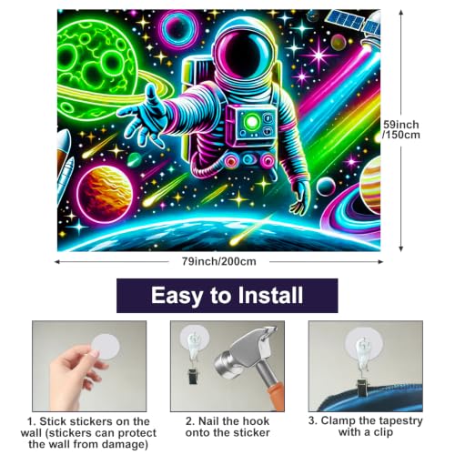 Blacklight Tapestry Galaxy Astronaut Neon Decor