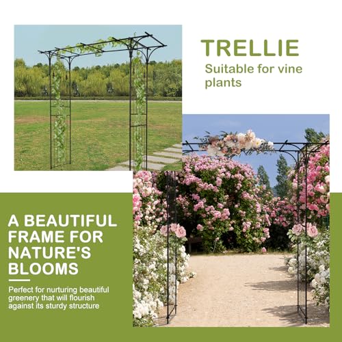 Black 7FT Steel Garden Arch Trellis for Climbing Vines & Roses