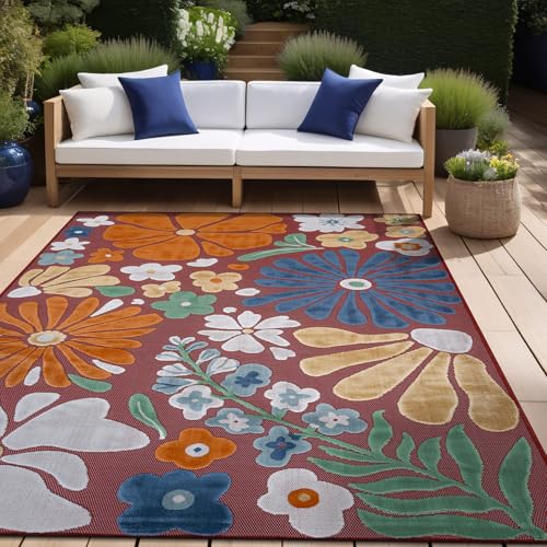 Outdoor Rug 8x10 Modern Floral Tropical Area Rugs for Outdoor and Indoor Patio Easy to Clean Non Shedding Living Room Porch Garden Washable Outside Carpet (80 Sq Ft)