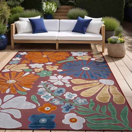 Outdoor Rug 6x9 Modern Floral Tropical Area Rugs for Outdoor and Indoor Patio Easy to Clean Non Shedding Living Room Porch Garden Washable Outside Carpet (58.5 Sq Ft)