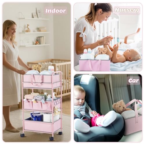 2in1 Baby Diaper Caddy Organizer Cart Bedside Rolling Cart (2 Count)