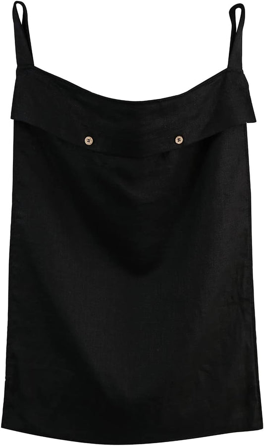 Linen Hanging Laundry Bag, 100% Linen Over The Door Laundry Hamper with Buttons and Zipper, Space Saving Door Hampers for Laundry Dirty Clothes Home Travel, Black - NestledHome