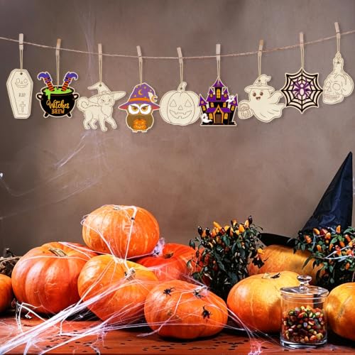 36PCS Wooden Halloween Ornaments to Paint Fall Decorations Crafts for Kids (36 Count)