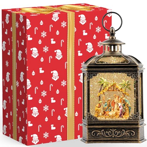 Christmas Snow Globe Swirling Glittering Nativity Scene with Music