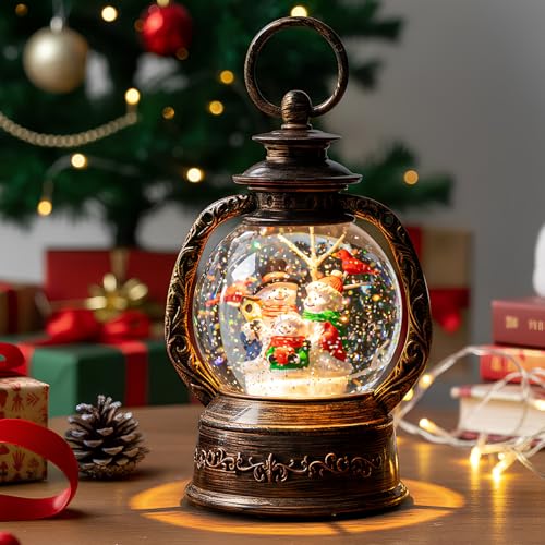 Christmas Snow Globe Lantern Water Glittering Snowman with Music