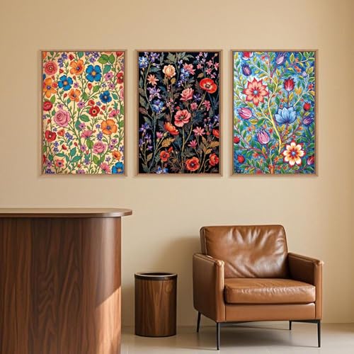 Large Vintage Botanical Flower Framed Canvas Wall Art