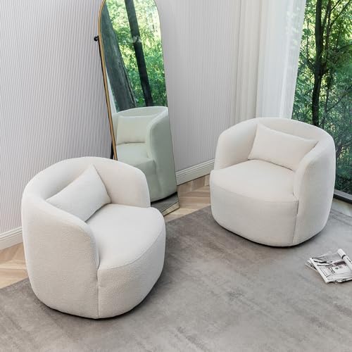 34" W Boucle Swivel Barrel Chairs with Pillow Set of 2 (2 Count)