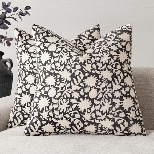 Set of 2 Decorative Neutral Floral Throw Pillow Covers Accent Farmhouse Cushion Covers Boho Vintage Pillowcase for Couch Sofa Bedroom Living Room Home Decor20×20 Inch (2 Count)