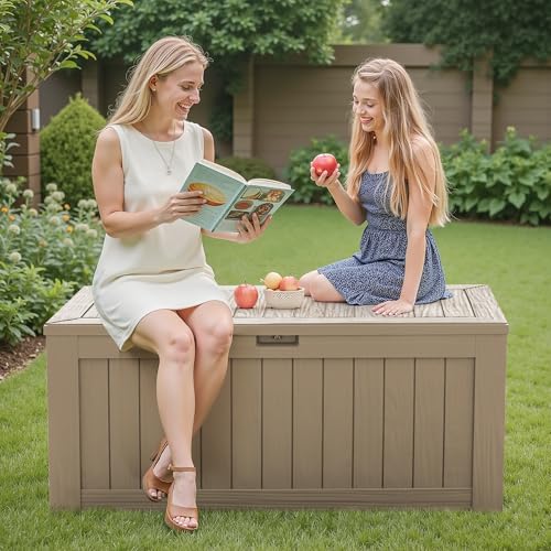 Resin Deck Box 120 Gallon Waterproof Large Outdoor Storage Box