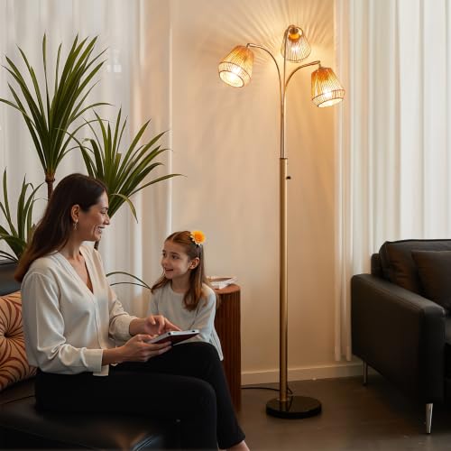Gold Rattan Floor Lamp for Living Room (3 Count)