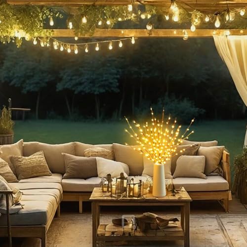 4 Pack Led Branch Light Battery Operated Lighted Branch Vase Filler Willow Tree Artificial Little Twig Power Brown 30 Inch 20 LED for Home Romantic Decoration
