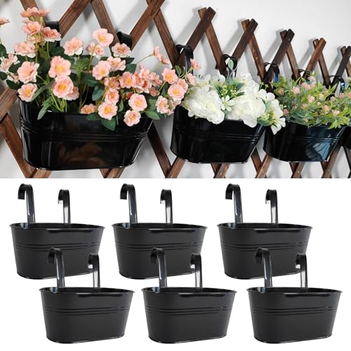 10" Metal Hanging Planter for Railing with Detachable Hooks (6 Count)