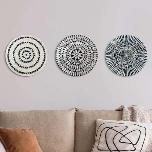 3 Pcs 3 Pcs 11.8 Inches Mother of Pearl Shell Plate Coastal Wall Art Mosaic Wall Sculpture Shell Handmade Hanging Plates Arts for Halloween Christmas Bedroom Bathroom Home Office Hotel (3 Count)