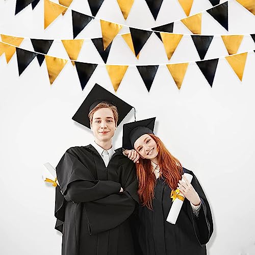 Black and Gold Party Decorations Triangle Pennant Banner Flag Metallic Fabric Bunting Garland for Birthday Graduation Anniversary Wedding Bachelorette Bridal Shower Engagement Hen Party Supplies (36 Count)