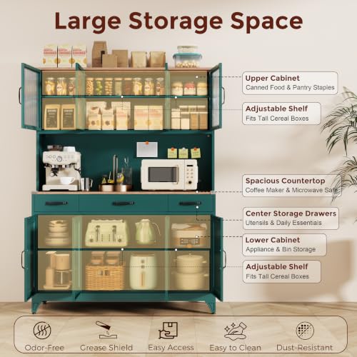 74.8" Tall Metal Pantry Cabinet with Charging Station & LED Light